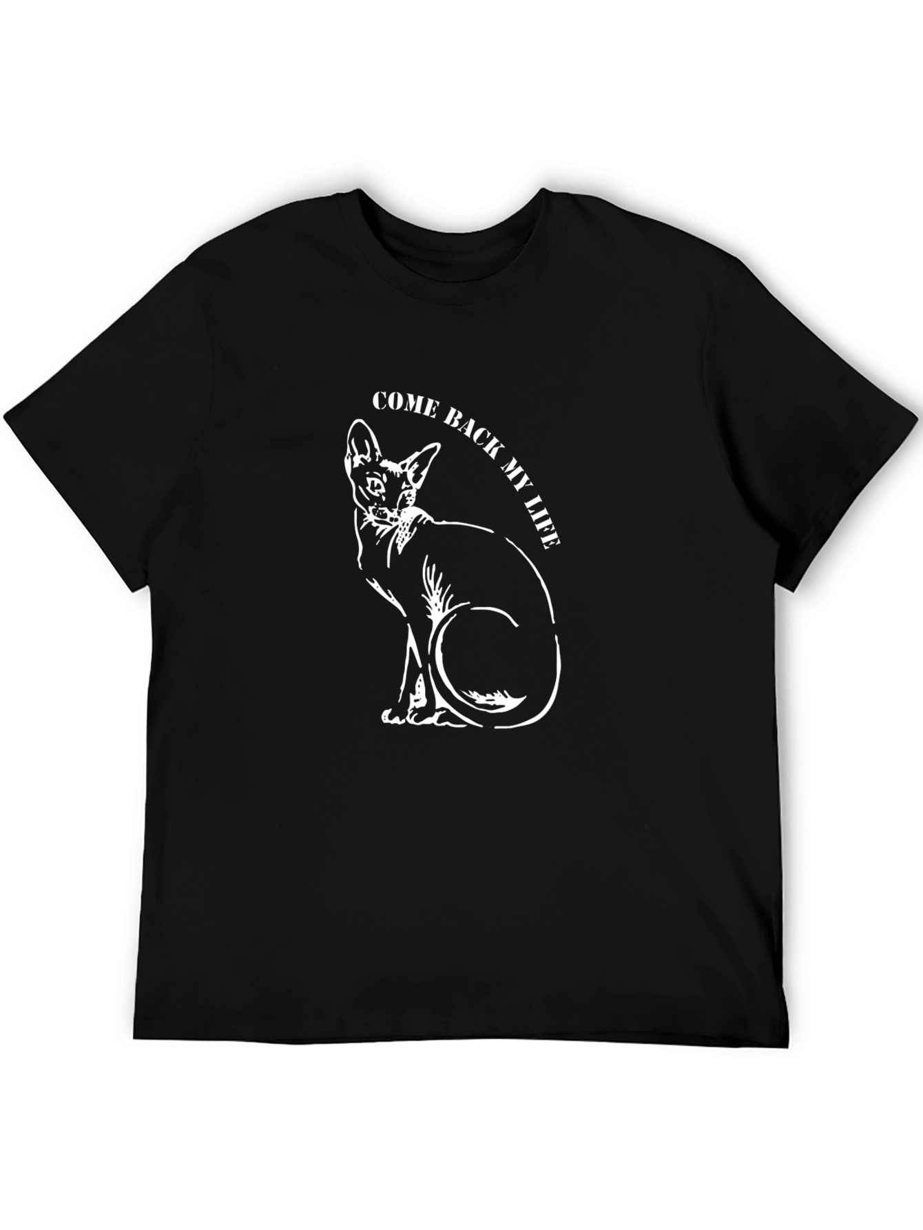 Come Back My Life Cat Graphic Black T-Shirt