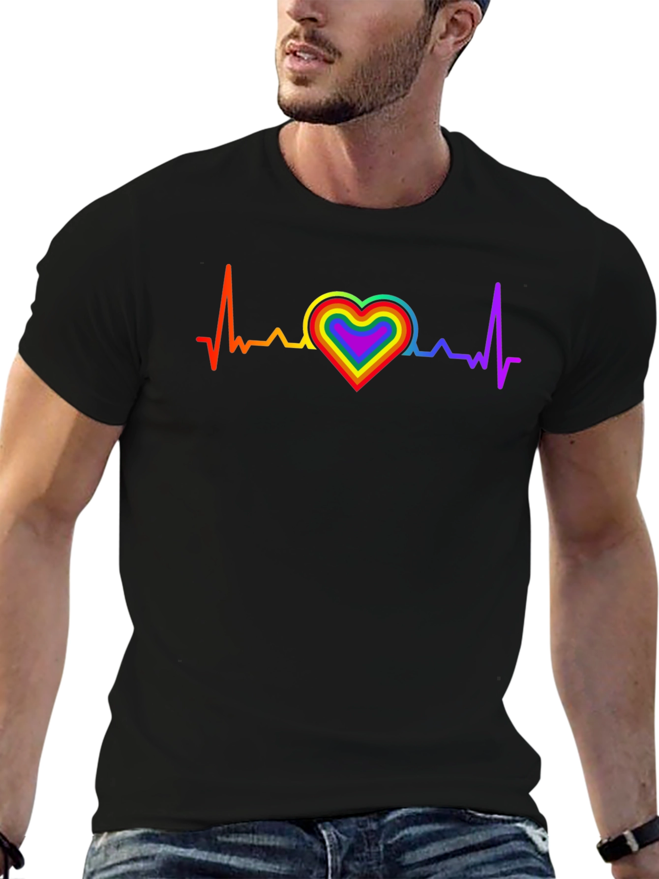 LGBT Heartbeat Black Graphic Tee
