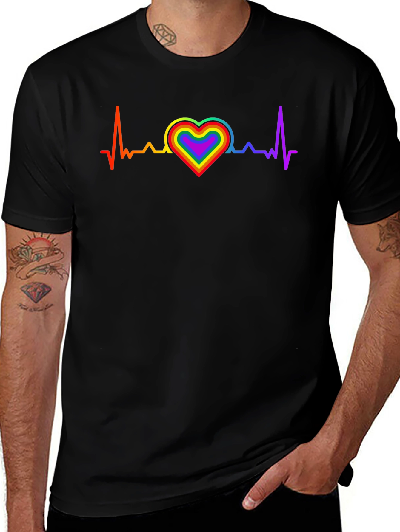 LGBT Heartbeat Black Graphic Tee