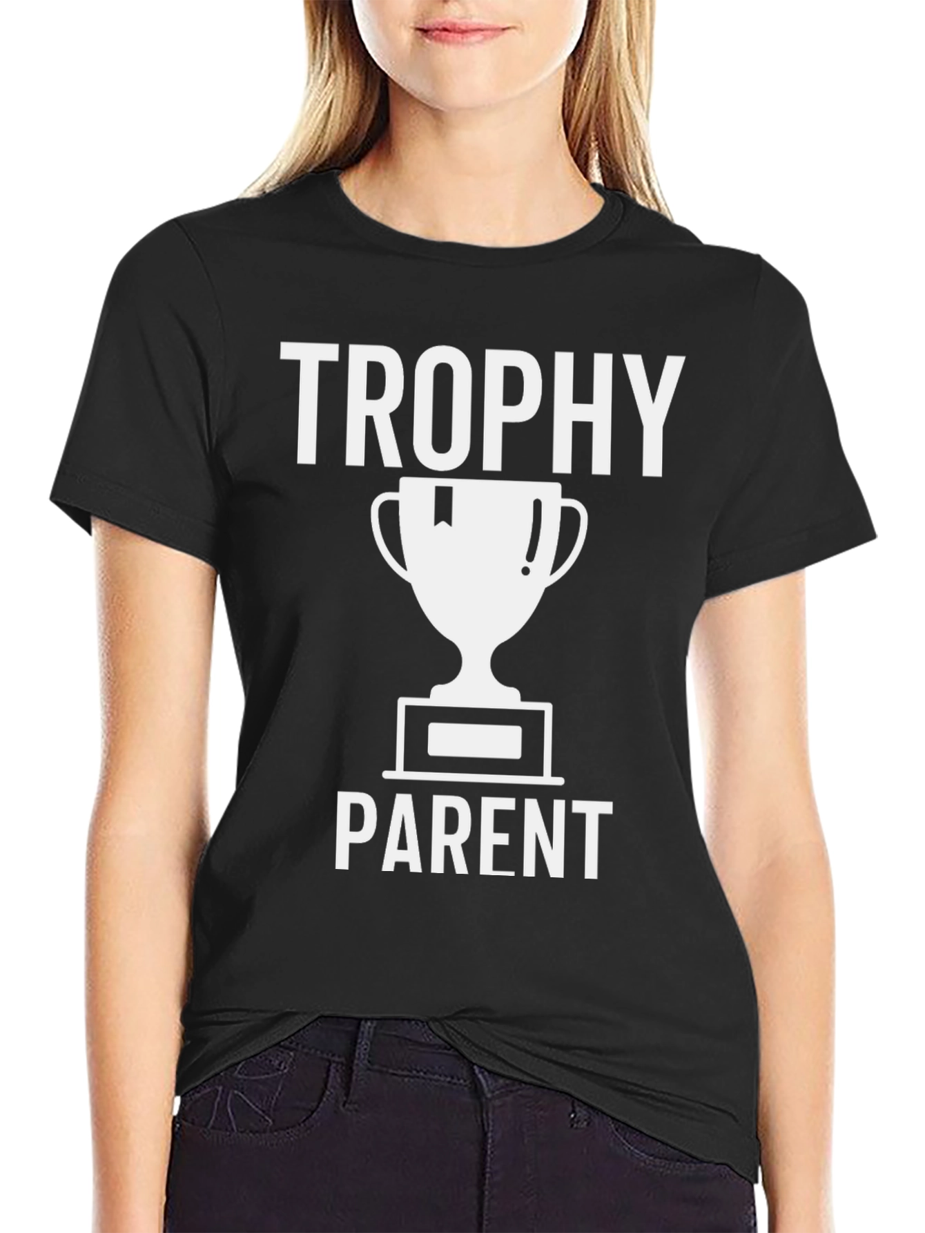 Trophy Parent Graphic T-Shirt - Black Crew Neck Tee