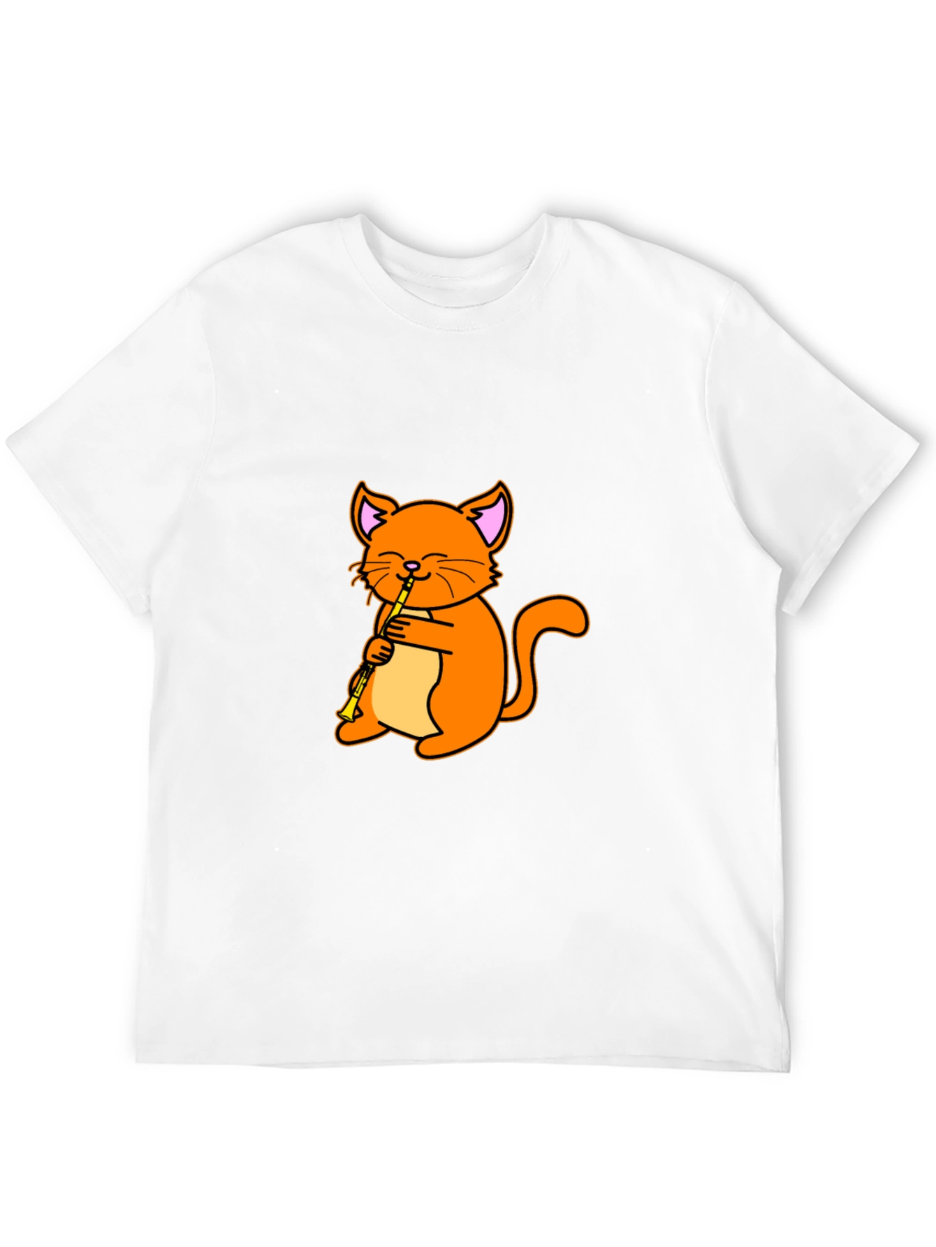 Cat Playing Clarinet Black T-Shirt