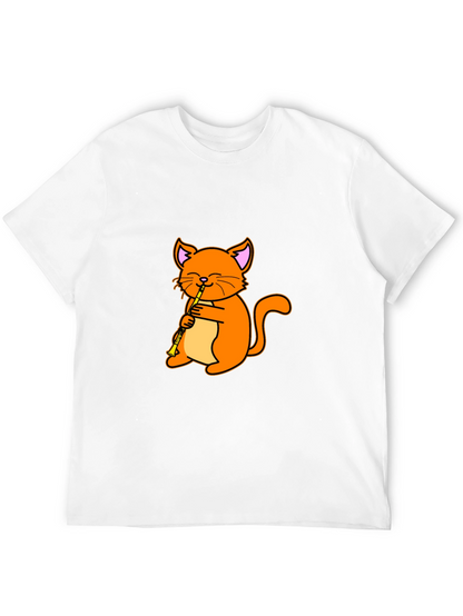 Cat Playing Clarinet Black T-Shirt
