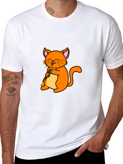 Cat Playing Clarinet Black T-Shirt