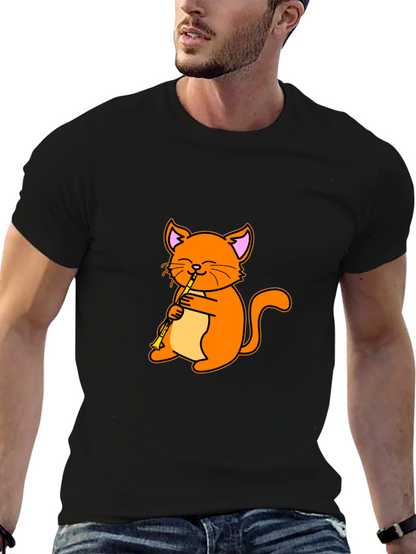 Cat Playing Clarinet Black T-Shirt