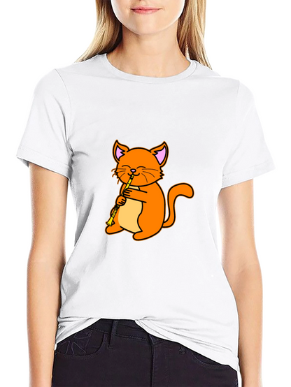 Cat Playing Clarinet Black T-Shirt