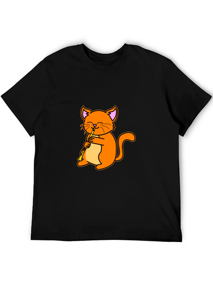 Cat Playing Clarinet Black T-Shirt