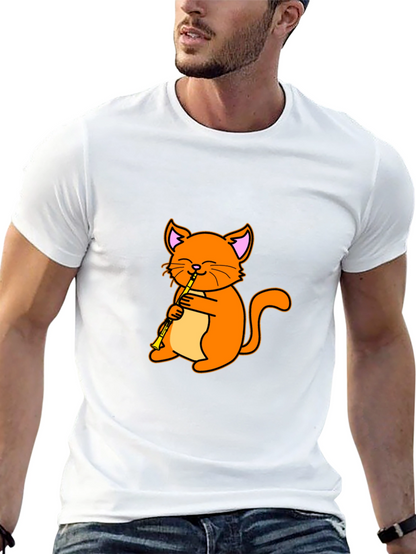 Cat Playing Clarinet Black T-Shirt
