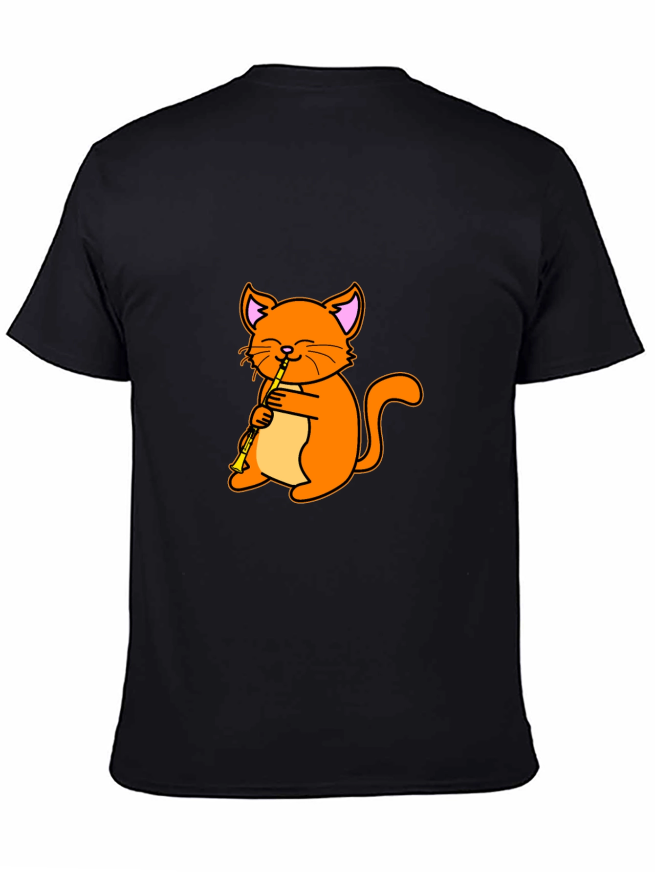 Cat Playing Clarinet Black T-Shirt