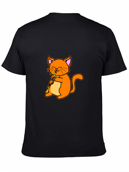 Cat Playing Clarinet Black T-Shirt