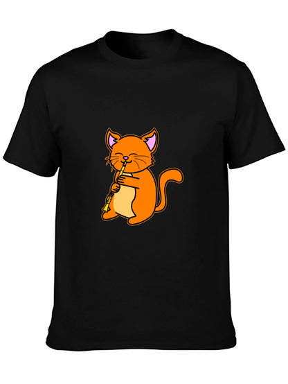 Cat Playing Clarinet Black T-Shirt