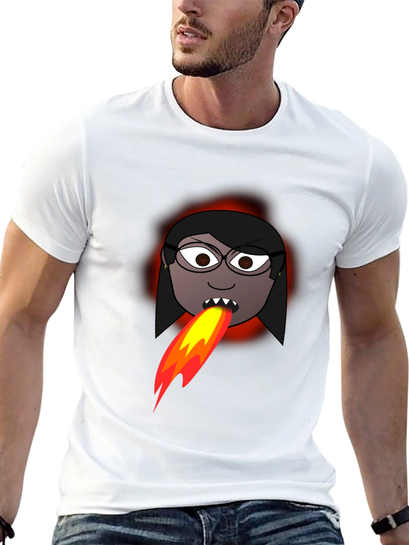 Fiery Cartoon Woman Graphic Tee