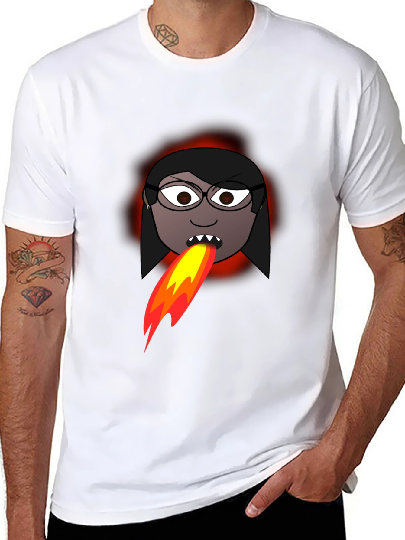 Fiery Cartoon Woman Graphic Tee