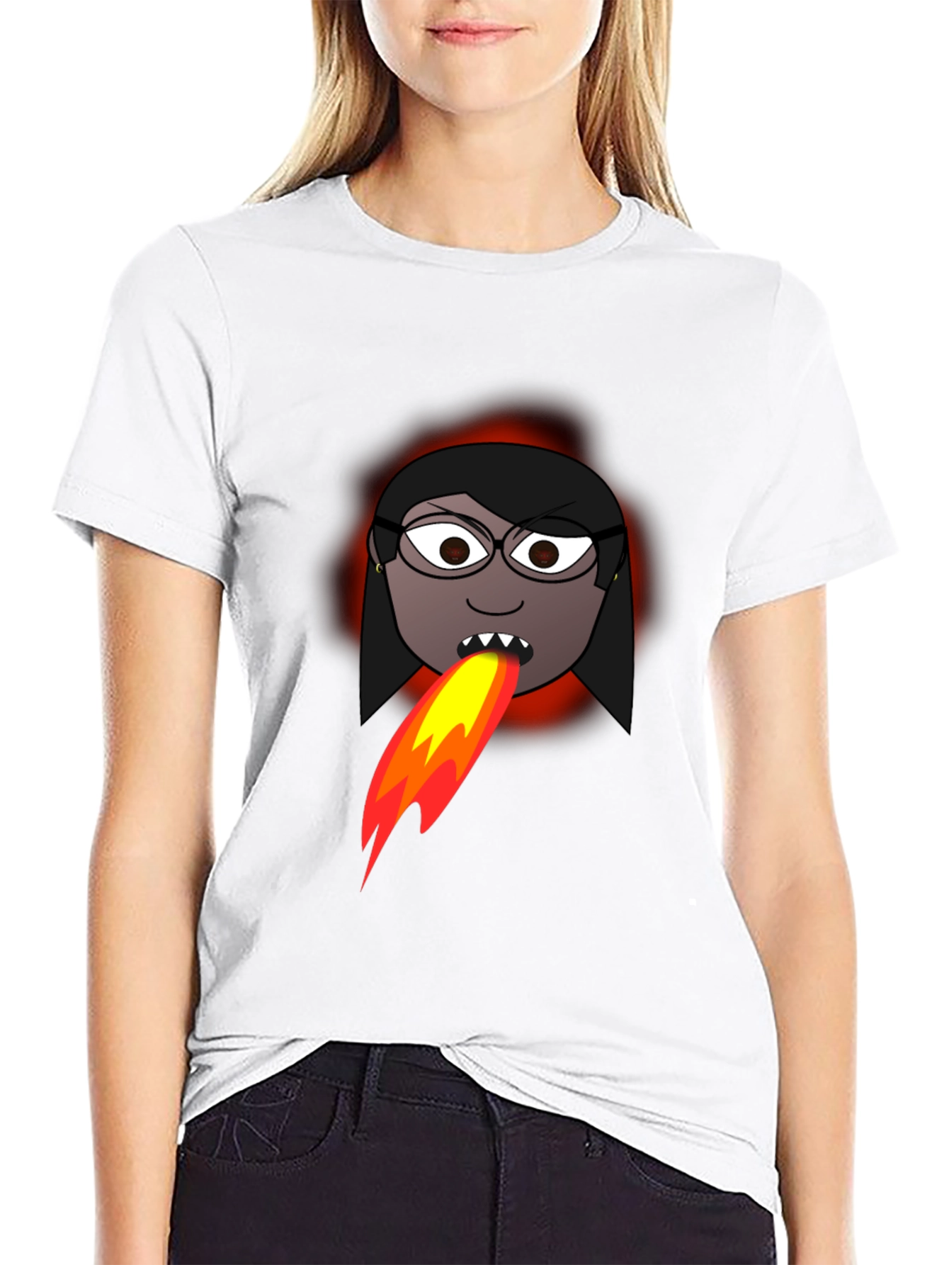Fiery Cartoon Woman Graphic Tee