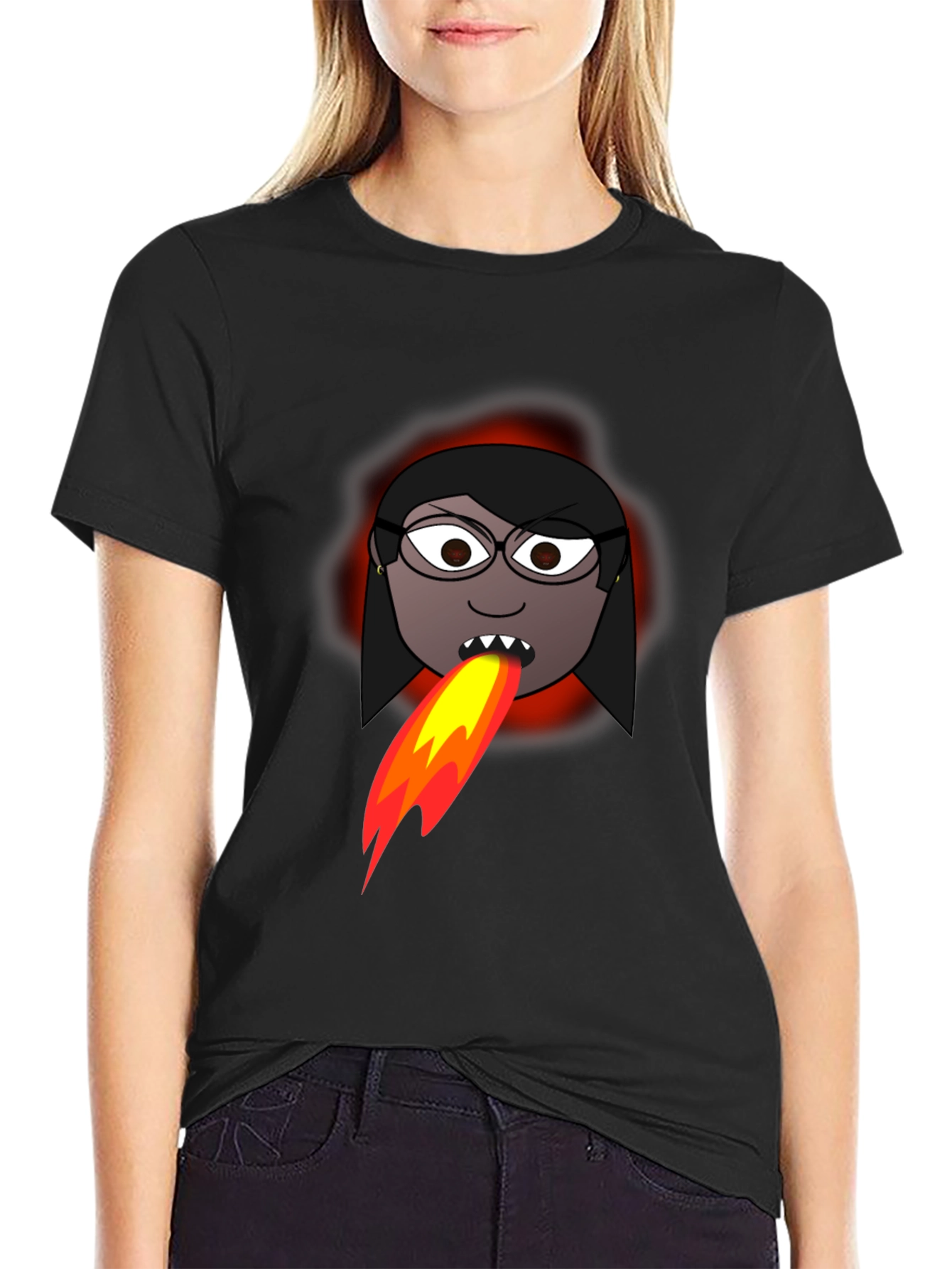 Fiery Cartoon Woman Graphic Tee