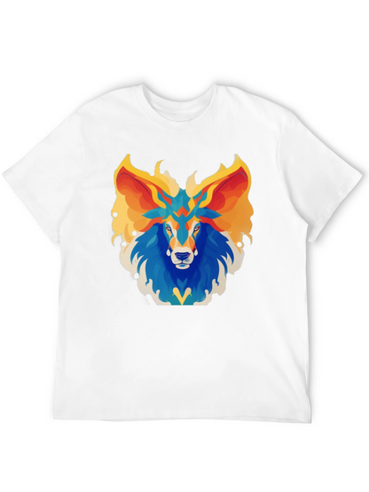 Abstract Lion Graphic Tee - Black Cotton Blend