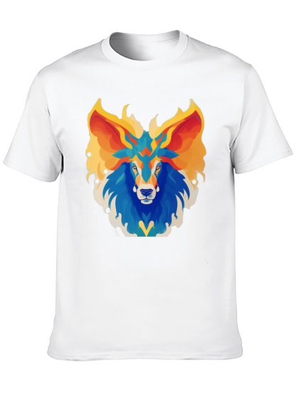 Abstract Lion Graphic Tee - Black Cotton Blend