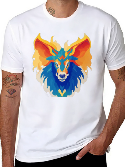 Abstract Lion Graphic Tee - Black Cotton Blend