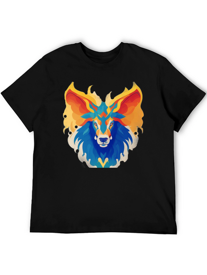 Abstract Lion Graphic Tee - Black Cotton Blend