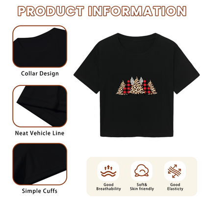 Leopard Buffalo Plaid Christmas Trees Trendy Holiday Crop Tee