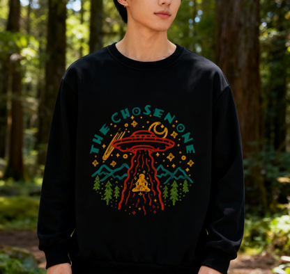 Cosmic Chosen One UFO Meditation Graphic Crewneck