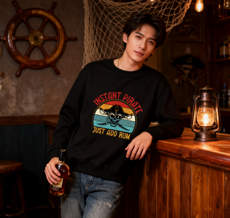 Unisex Pirate Humor "Just Add Rum" Retro Graphic Sweatshirt
