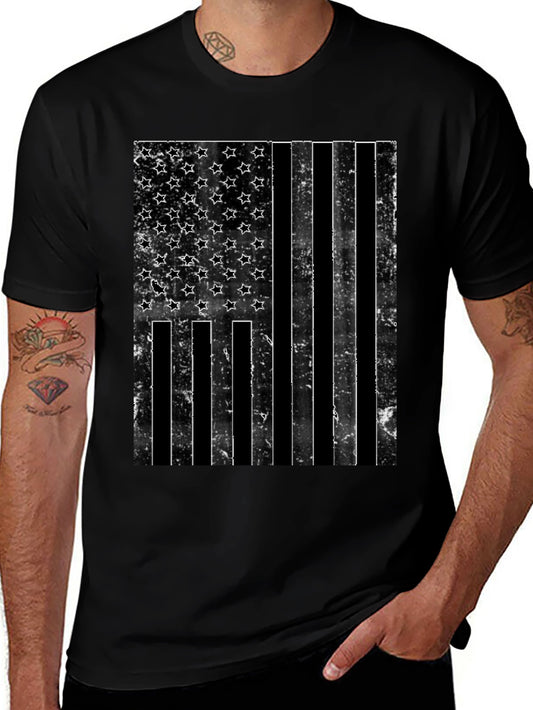 Distressed American Flag Graphic Tee - Black