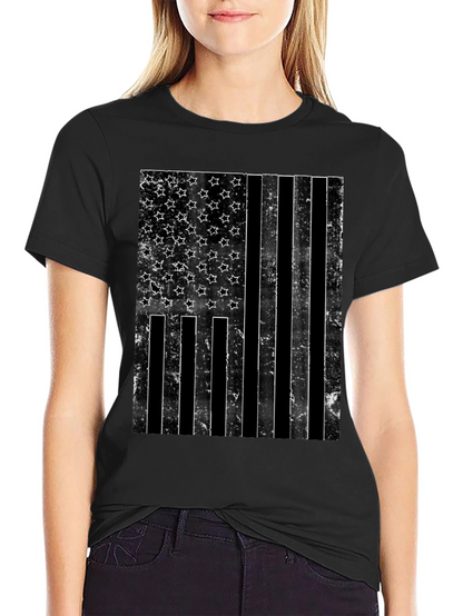 Distressed American Flag Graphic Tee - Black