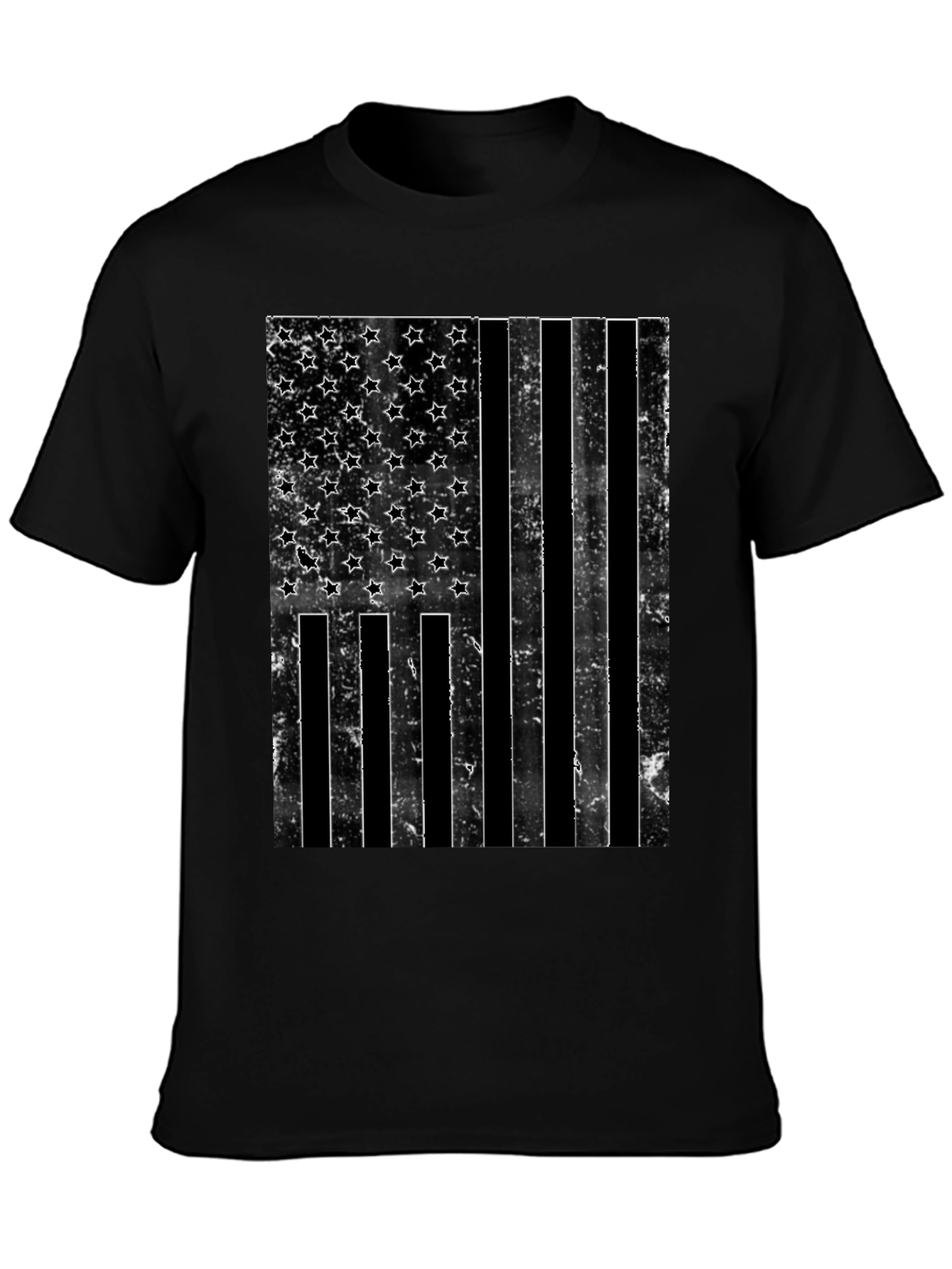 Distressed American Flag Graphic Tee - Black