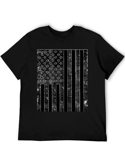 Distressed American Flag Graphic Tee - Black