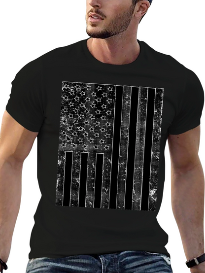 Distressed American Flag Graphic Tee - Black