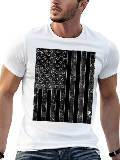 Distressed American Flag Graphic Tee - Black