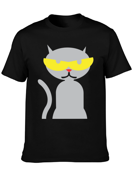 Cool Cat Graphic Tee - Black Cotton Blend Shirt