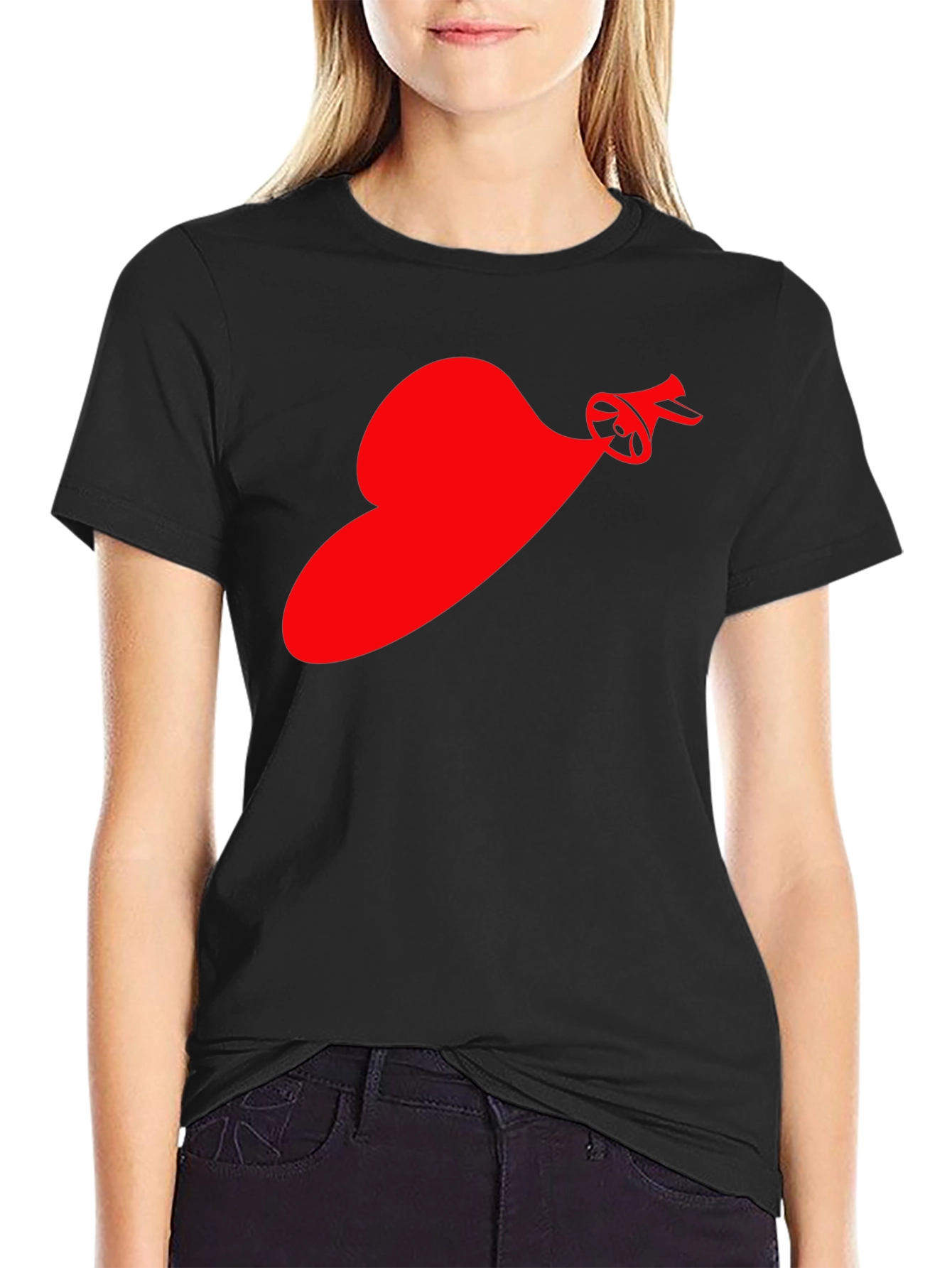 Red Speaker Heart T-Shirt - Black Cotton Tee