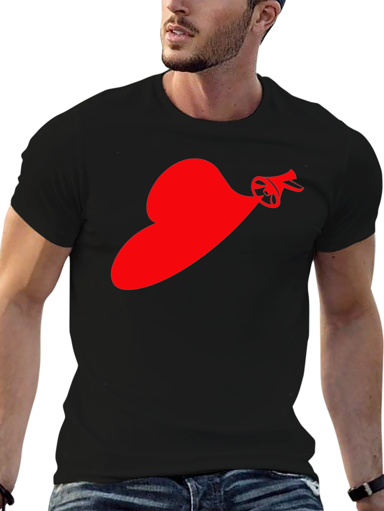 Red Speaker Heart T-Shirt - Black Cotton Tee