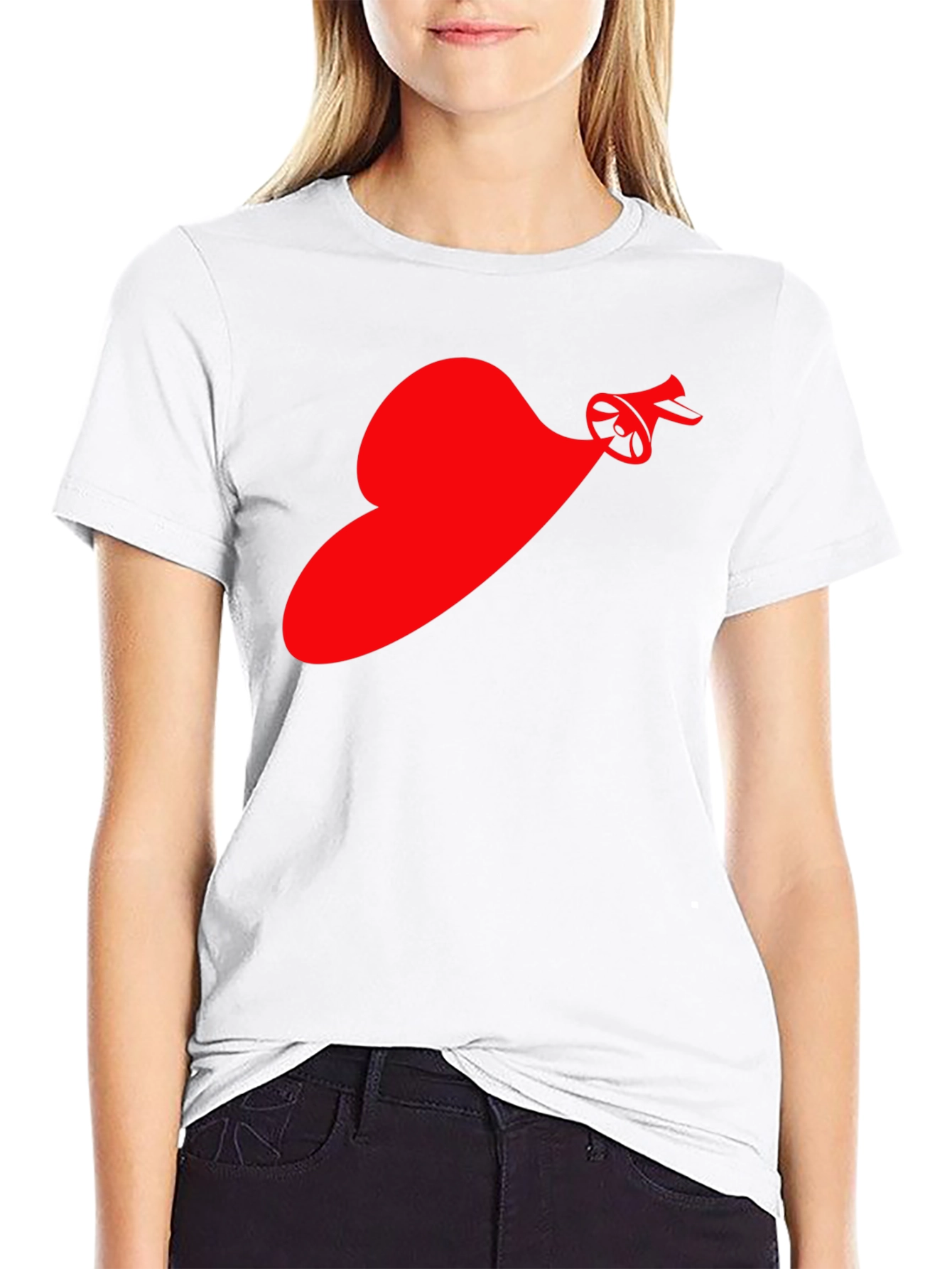 Red Speaker Heart T-Shirt - Black Cotton Tee