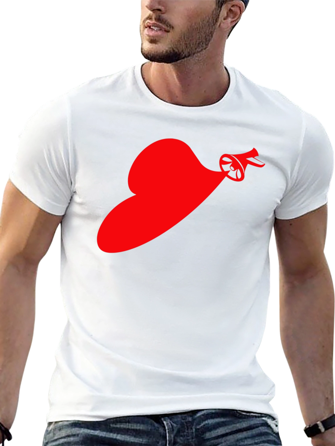 Red Speaker Heart T-Shirt - Black Cotton Tee