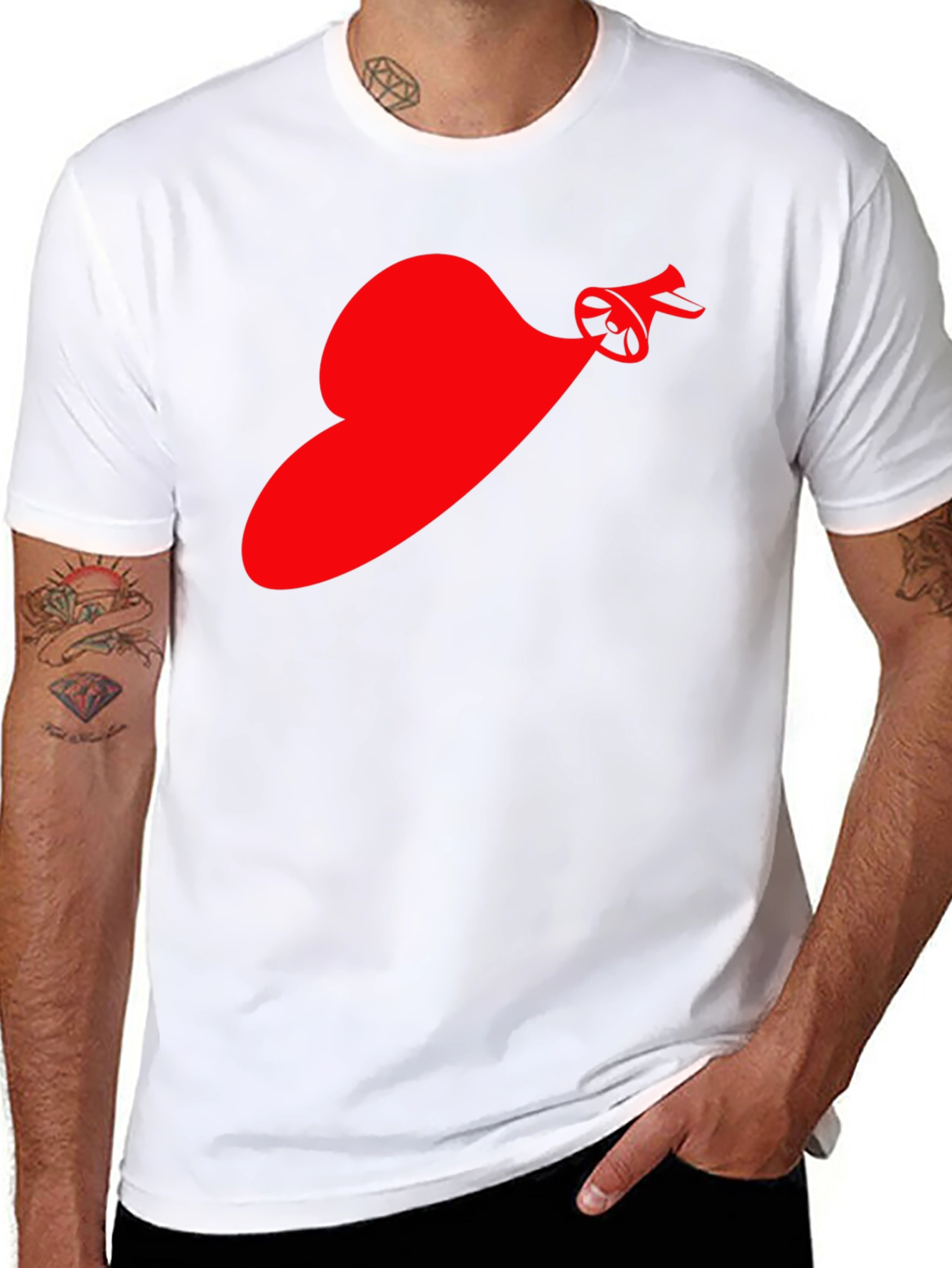 Red Speaker Heart T-Shirt - Black Cotton Tee