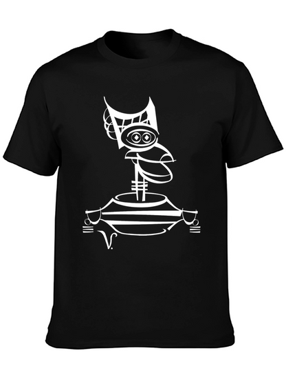 Abstract Robot Graphic Tee - Modern Black T-Shirt
