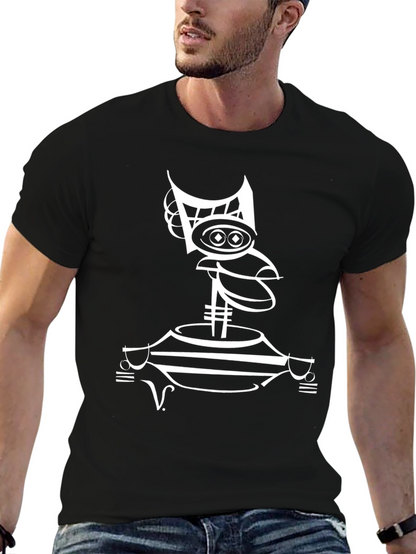 Abstract Robot Graphic Tee - Modern Black T-Shirt
