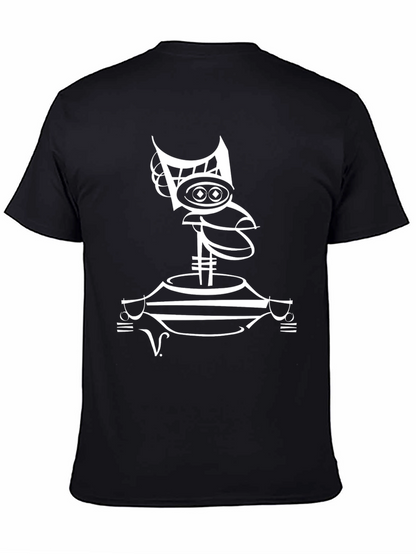 Abstract Robot Graphic Tee - Modern Black T-Shirt