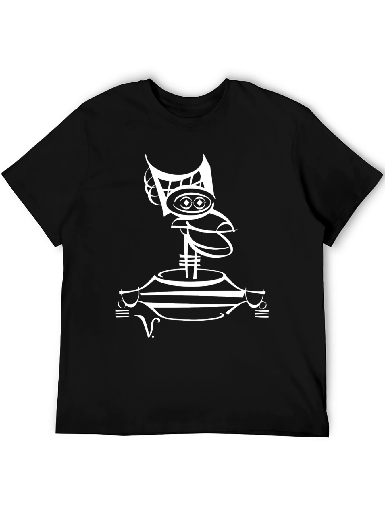 Abstract Robot Graphic Tee - Modern Black T-Shirt