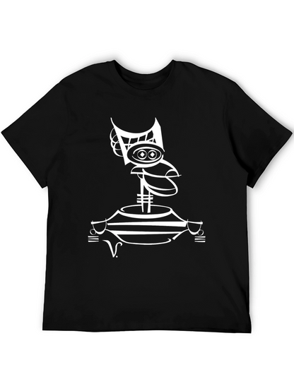 Abstract Robot Graphic Tee - Modern Black T-Shirt