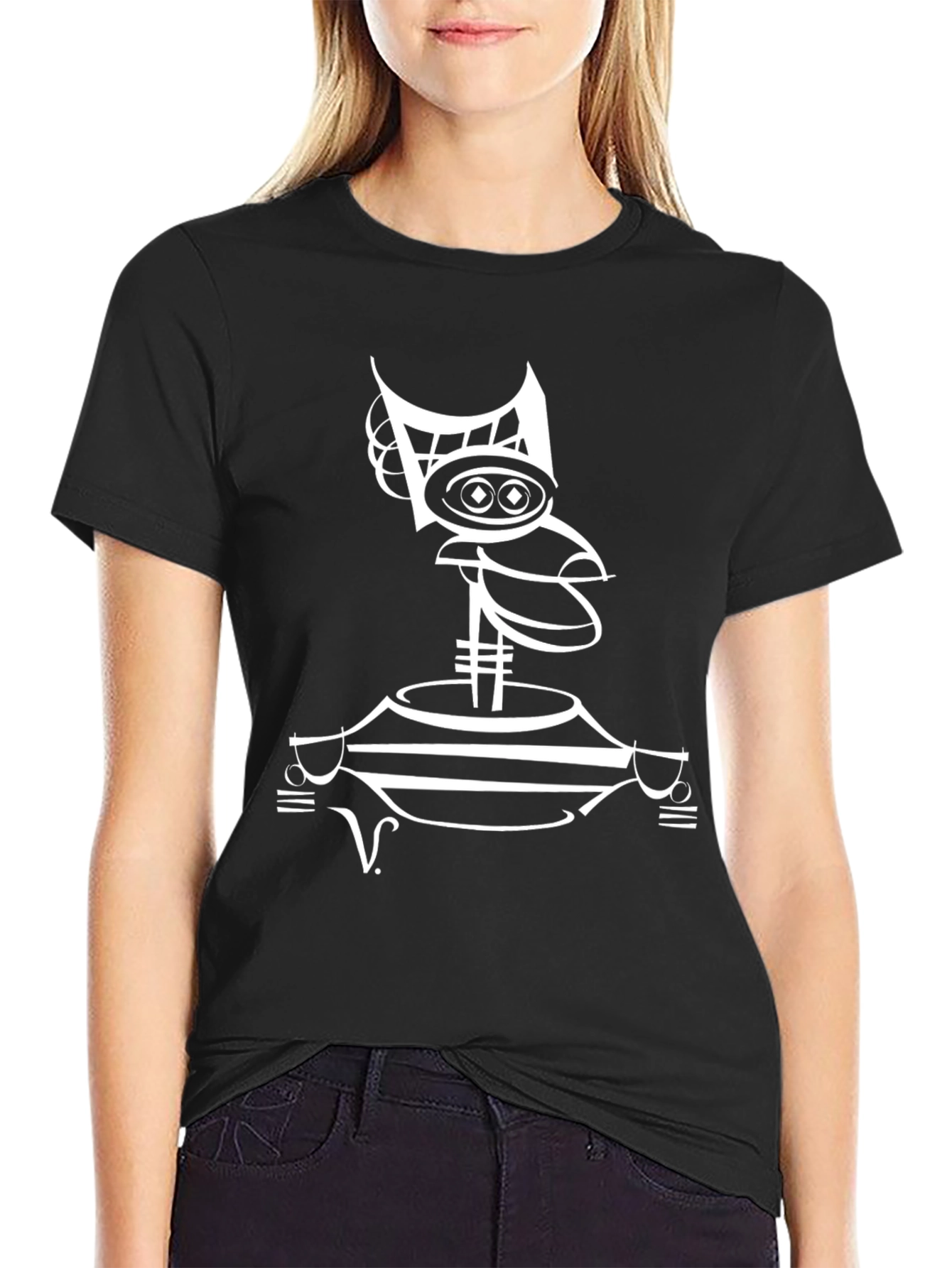 Abstract Robot Graphic Tee - Modern Black T-Shirt