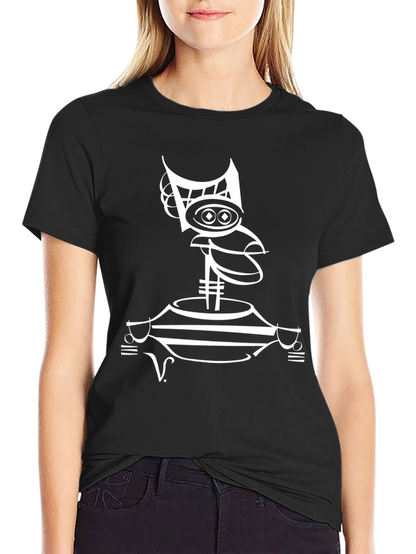 Abstract Robot Graphic Tee - Modern Black T-Shirt
