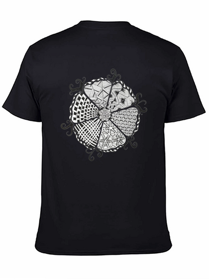 Abstract Floral Pattern Black T-Shirt