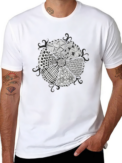 Abstract Floral Pattern Black T-Shirt