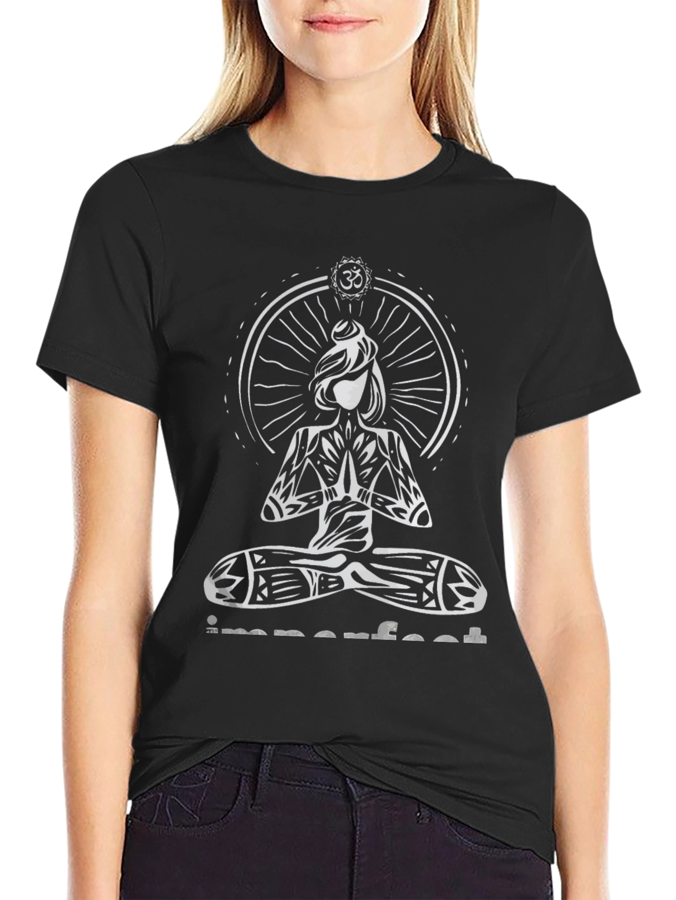 Imperfect Yoga Graphic Print Black T-Shirt