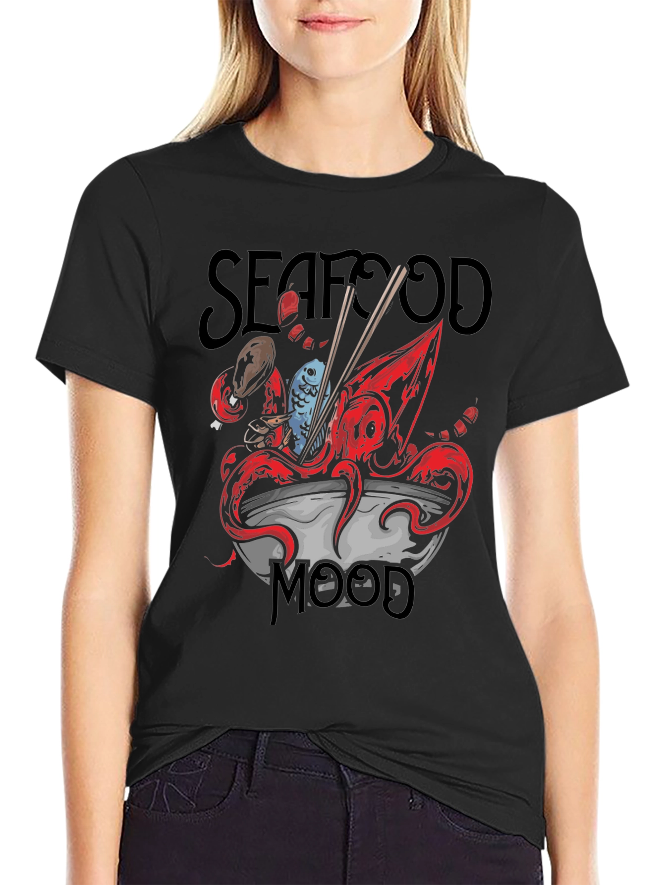 Seafood Mood Graphic Tee - Unique Octopus Ramen Design