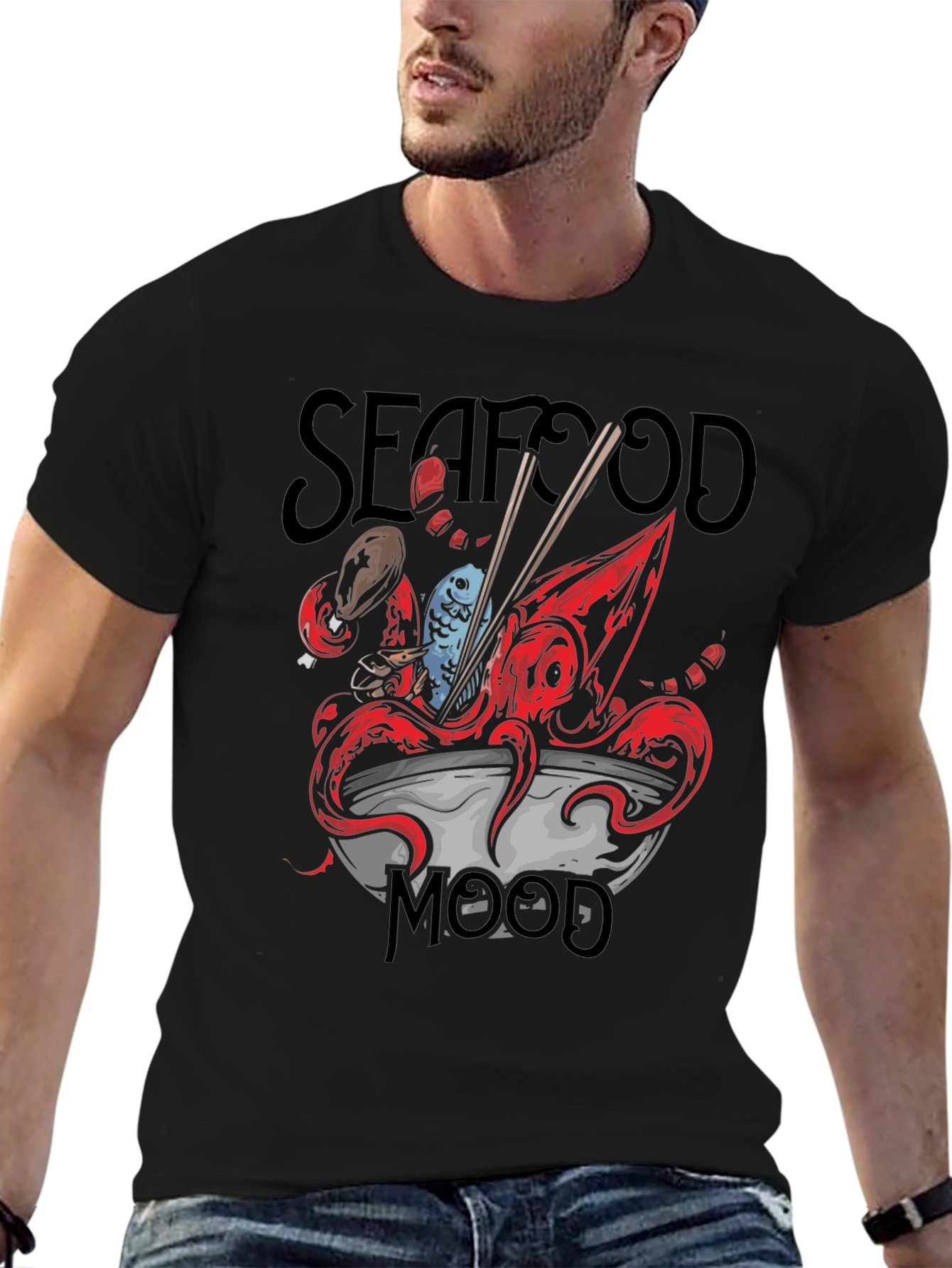 Seafood Mood Graphic Tee - Unique Octopus Ramen Design