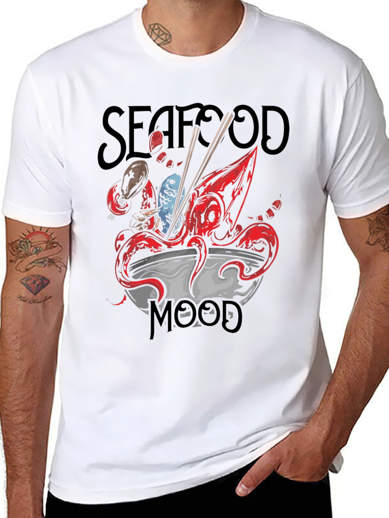 Seafood Mood Graphic Tee - Unique Octopus Ramen Design